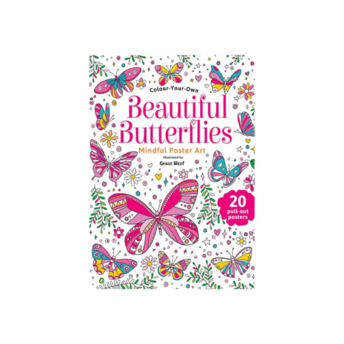 Beautiful butterfly designs in a butterfly colouring book with removable pages for display, perfect for mindfulness and relaxation.
